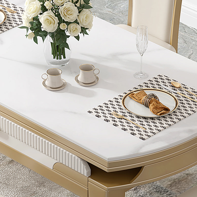 Modern White Stone Dining Table Set 1/2/5/7 Pcs Standard Height Formal Dining Room Set