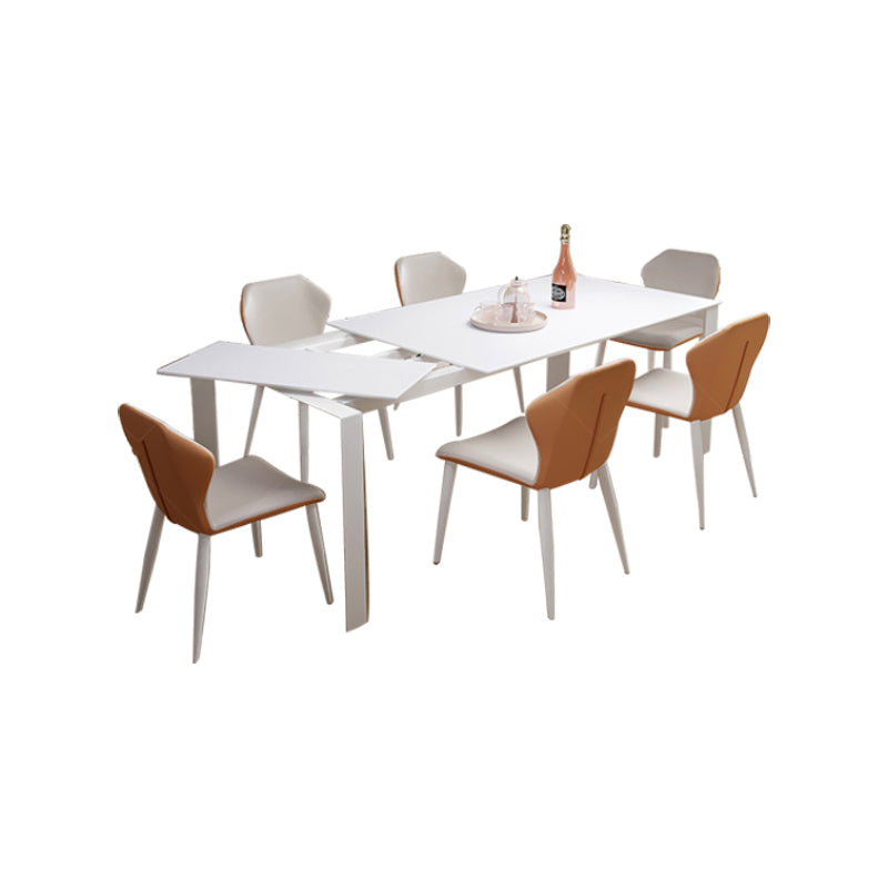 Modern 1/3/4/7 Pieces Dining Room Table Rectangle Stone Extendable Furniture in White