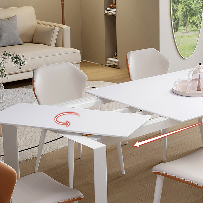 Modern 1/3/4/7 Pieces Dining Room Table Rectangle Stone Extendable Furniture in White