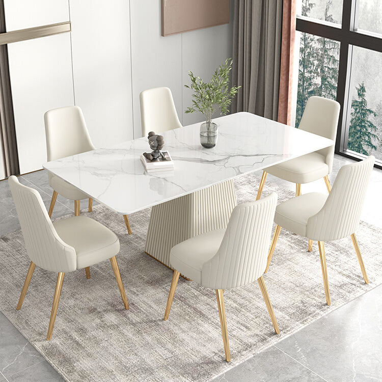 Modern 1/4/5/6/7 Pieces Dining Room Table Rectangle Stone Furniture in White