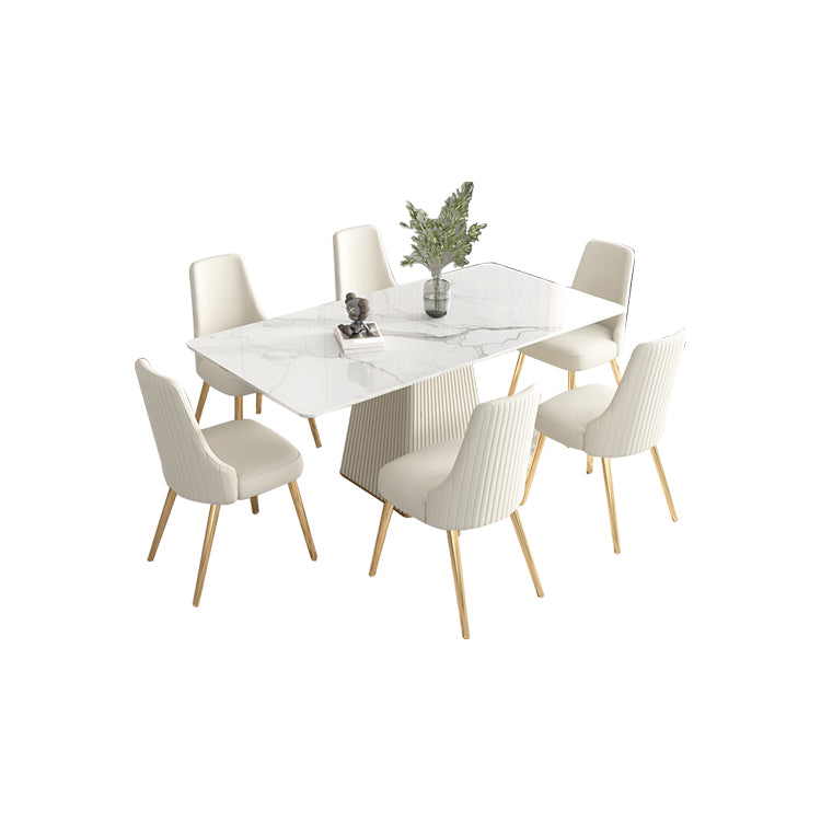 Modern 1/4/5/6/7 Pieces Dining Room Table Rectangle Stone Furniture in White