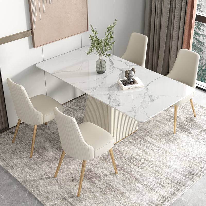 Modern 1/4/5/6/7 Pieces Dining Room Table Rectangle Stone Furniture in White