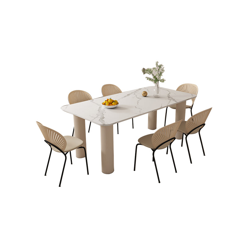 Modern Style 1/4/5/7 Pieces Dining Table Rectangle Stone Furniture in White