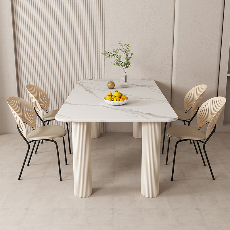 Modern Style 1/4/5/7 Pieces Dining Table Rectangle Stone Furniture in White