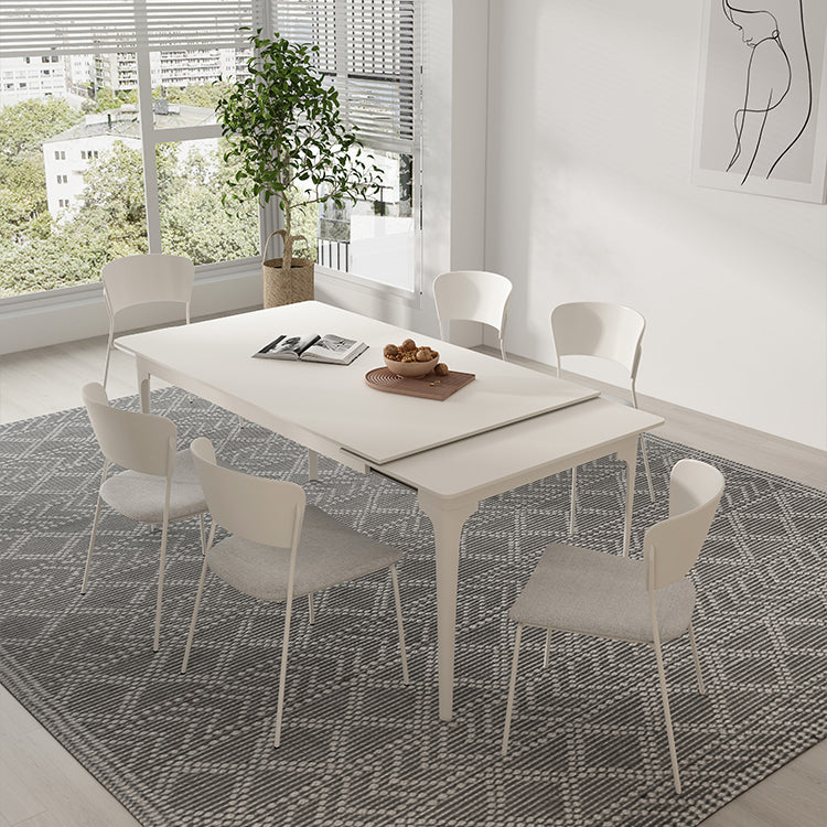 Modern Style 1/2/5/7/9 Pieces Dining Room Table Rectangle Stone Furniture in White