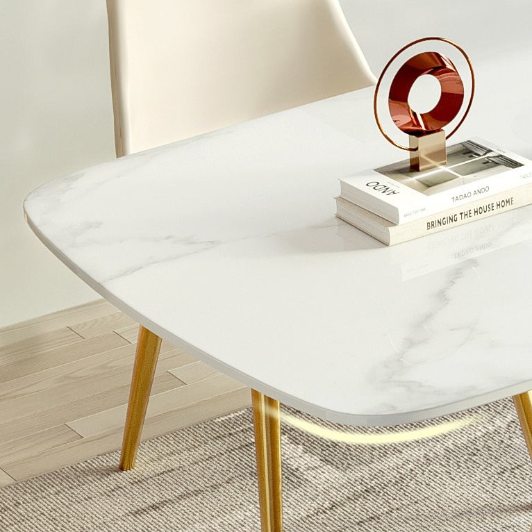 Modern Style 1/2/5/7 Pieces Dining Room Table Rectangle Stone Furniture in White