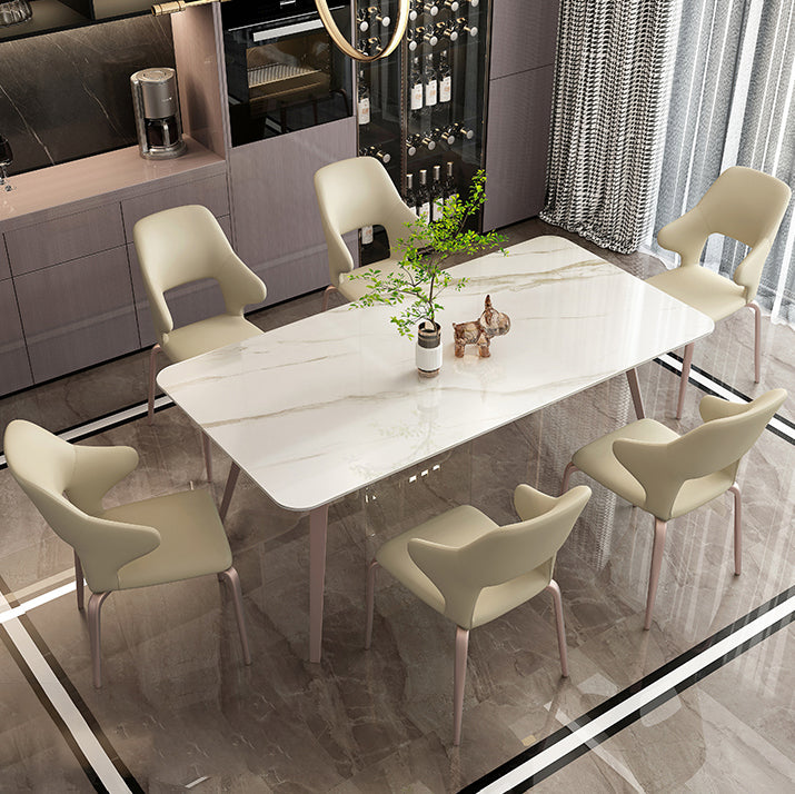 Modern Style 1/4/5/6/7 Pieces Dining Table Rectangle Stone Furniture in White
