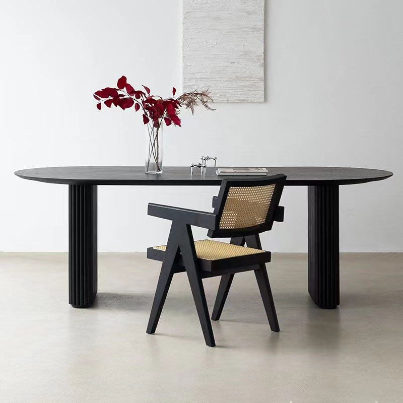 Modern Oval Dining Table Black Wooden Dinner Table for Dining Room