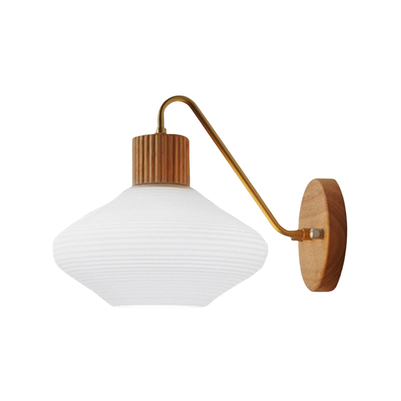 Wood Modern Wall Sconce Geometric Shape Wall Light with Glass Shade for Bedroom
