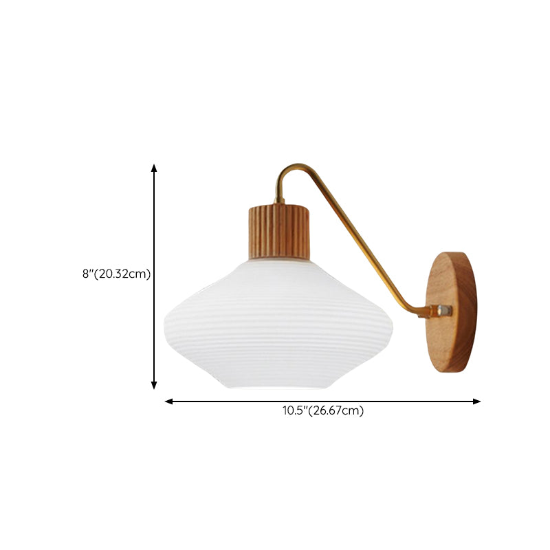 Wood Modern Wall Sconce Geometric Shape Wall Light with Glass Shade for Bedroom