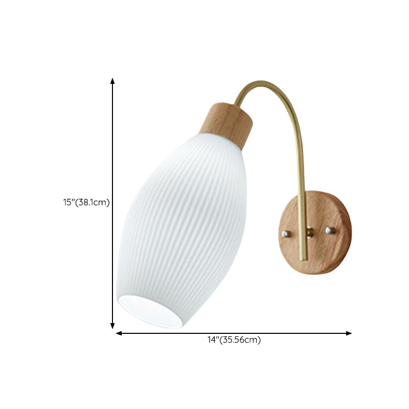 Wood Modern Wall Sconce Geometric Shape Wall Light with Glass Shade for Bedroom