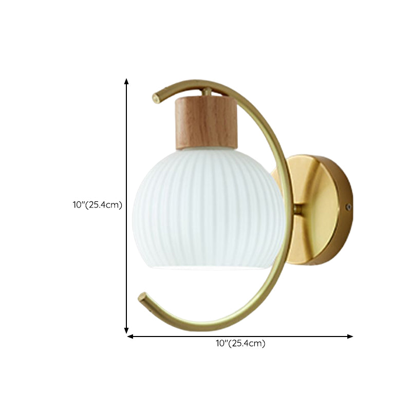 Wood Modern Wall Sconce Geometric Shape Wall Light with Glass Shade for Bedroom
