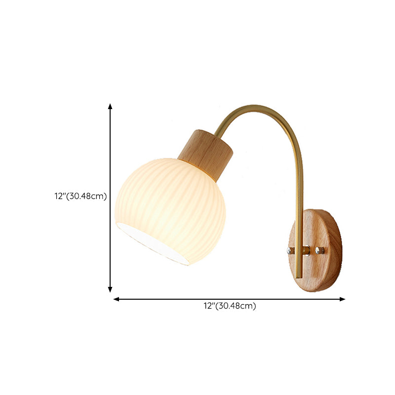 Wood Modern Wall Sconce Geometric Shape Wall Light with Glass Shade for Bedroom