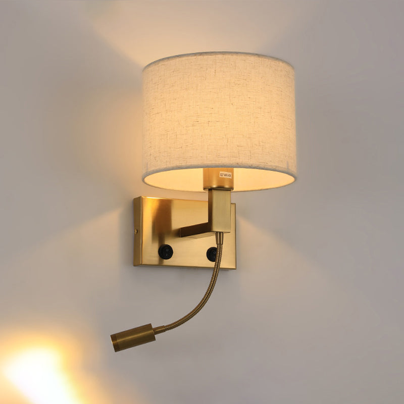 Modern Cylinder Wall Light Fixture Fabric 2 Lights Wall Sconce for Bedroom