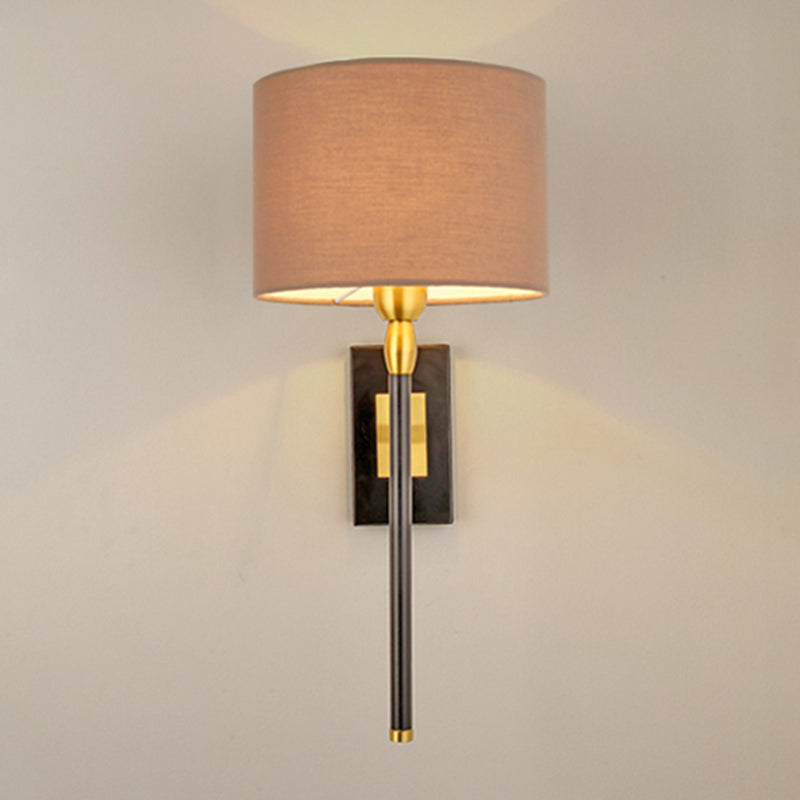 Cylinder Wall Light Fixture Modern Fabric 1 Light Wall Sconce in Brown