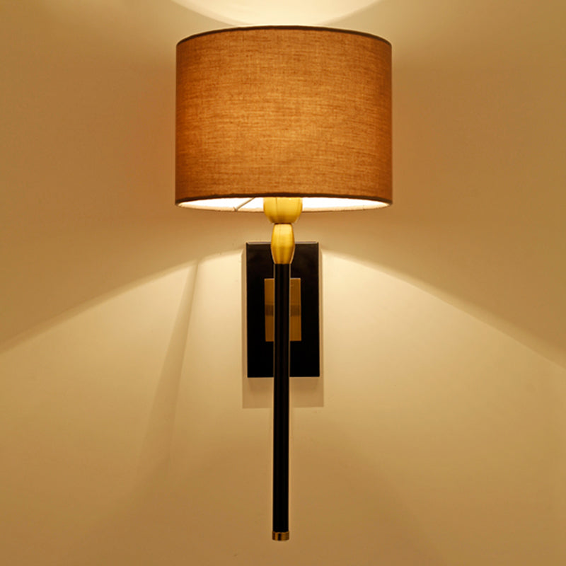 Cylinder Wall Light Fixture Modern Fabric 1 Light Wall Sconce in Brown