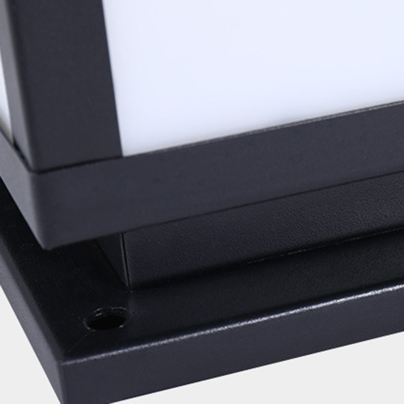 Square Shape Metal Solar Pillar Lamp Modern 1 Light Outdoor Waterproof Light in Black