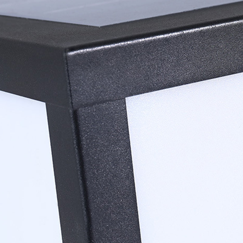 Square Shape Metal Solar Pillar Lamp Modern 1 Light Outdoor Waterproof Light in Black