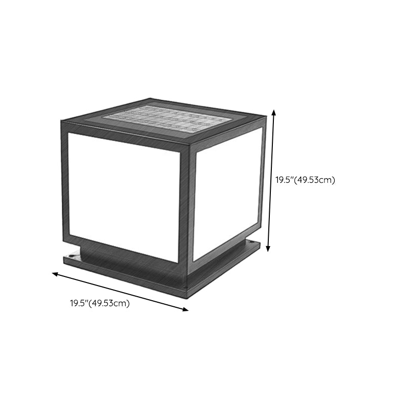 Square Shape Metal Solar Pillar Lamp Modern 1 Light Outdoor Waterproof Light in Black
