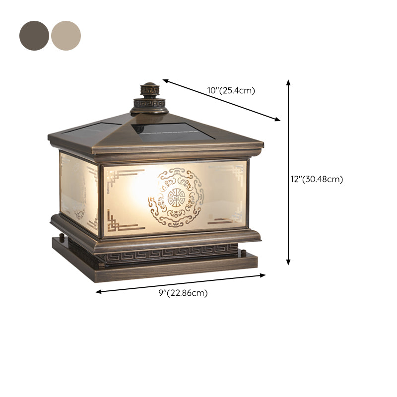 Rectangle Shape Metal Solar Pillar Lamp Modern 1-Light Outdoor Waterproof Light