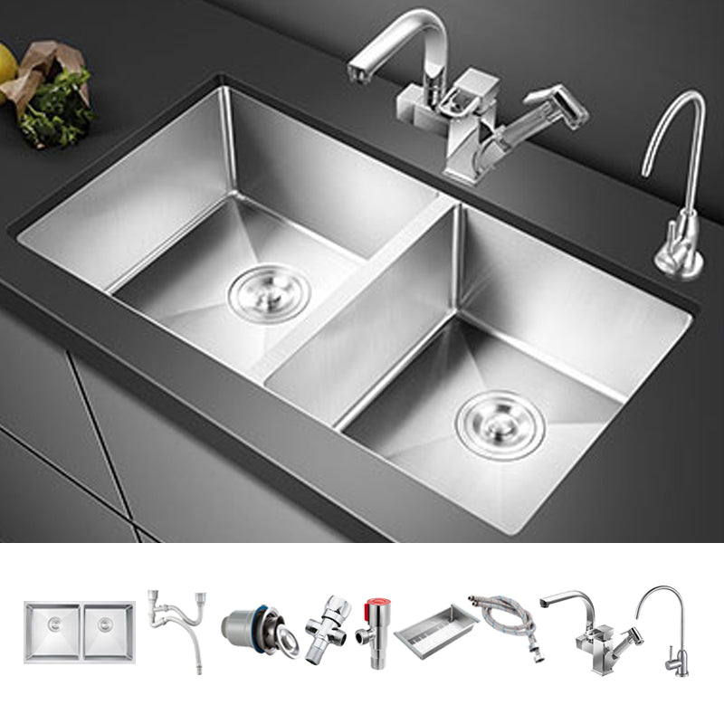 Double Sink Undermount Stainless Steel Sink with Drain Assembly for Kitchen