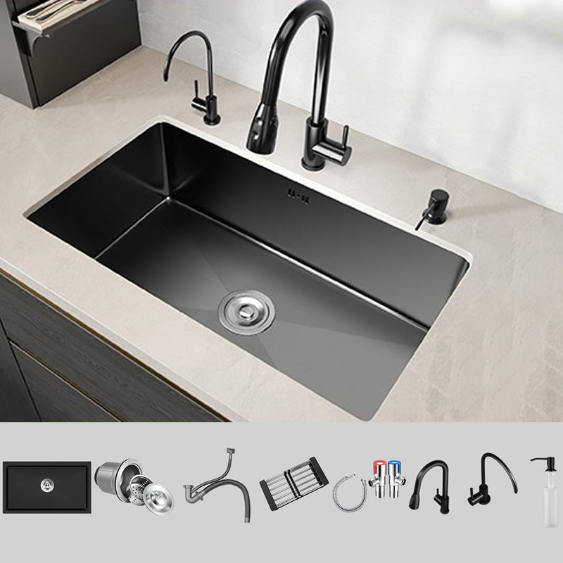 Rectangular Kitchen Sink Black Stainless Steel Single Bowl Top Mount Kitchen Sink
