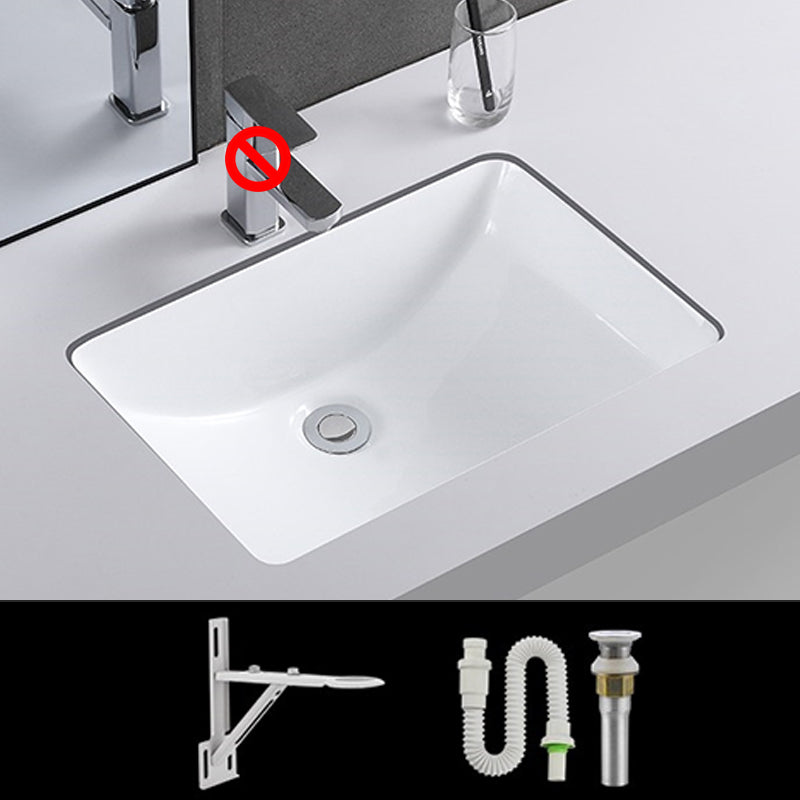 Traditional Undermount Vanity Sink Rectangular Porcelain with Pop-Up Drain Basin Sink