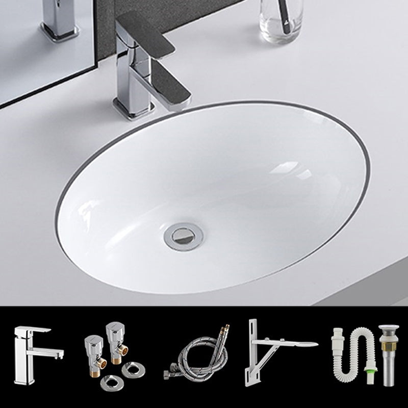 Traditional Undermount Vanity Sink Rectangular Porcelain with Pop-Up Drain Basin Sink