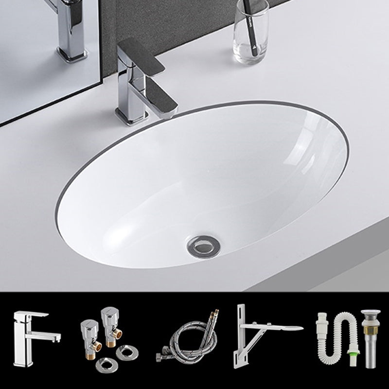 Traditional Undermount Vanity Sink Rectangular Porcelain with Pop-Up Drain Basin Sink
