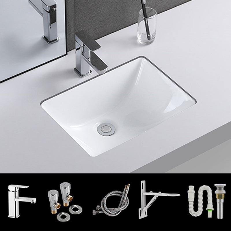 Traditional Undermount Vanity Sink Rectangular Porcelain with Pop-Up Drain Basin Sink