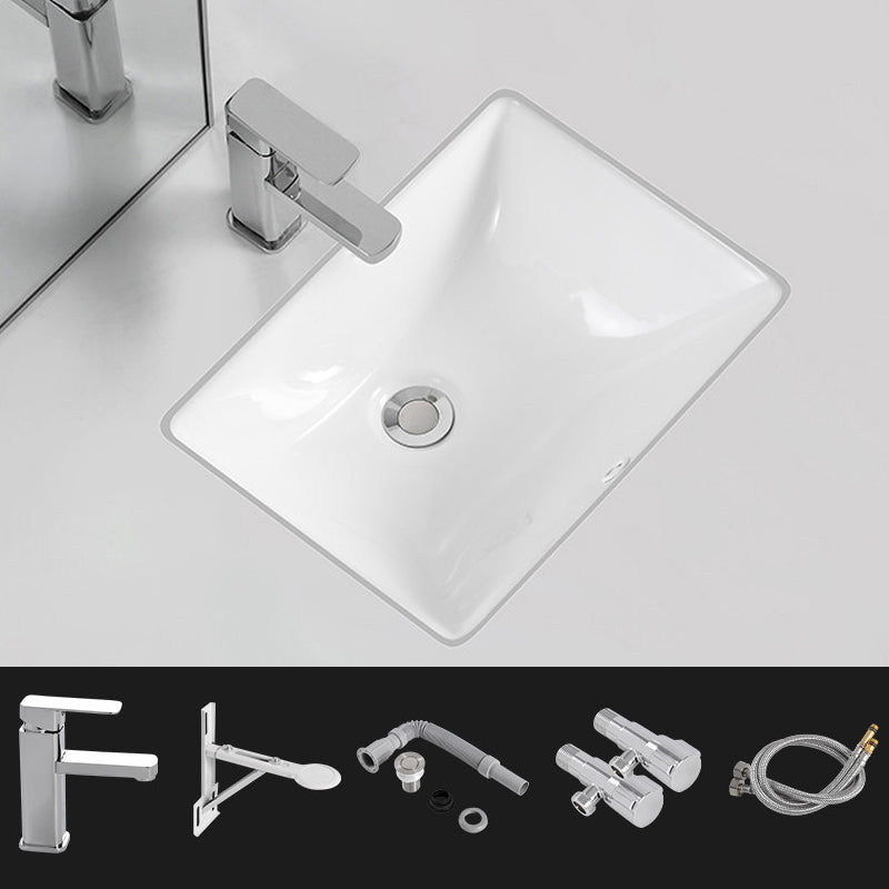 Traditional Undermount Vanity Sink Rectangular Porcelain with Pop-Up Drain Basin Sink