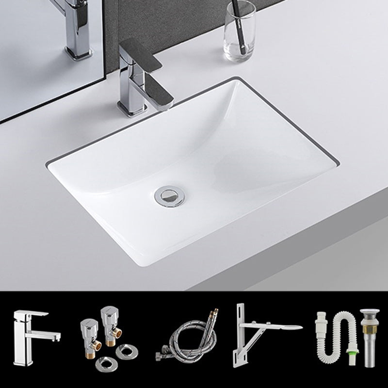 Traditional Undermount Vanity Sink Rectangular Porcelain with Pop-Up Drain Basin Sink