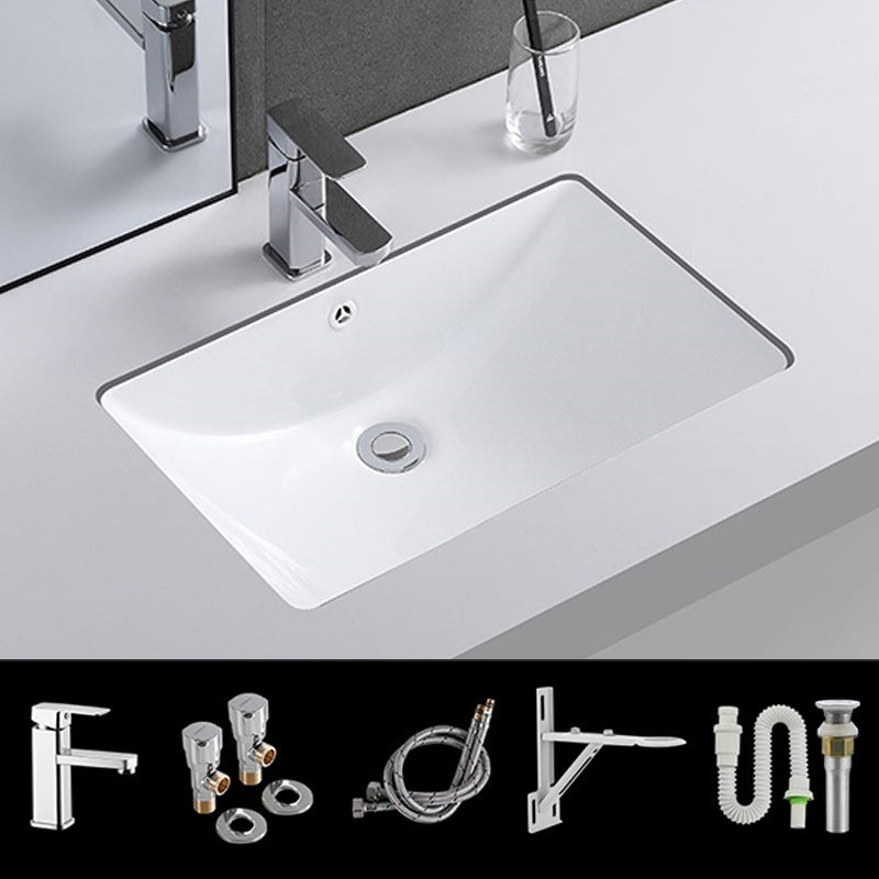 Traditional Undermount Vanity Sink Rectangular Porcelain with Pop-Up Drain Basin Sink
