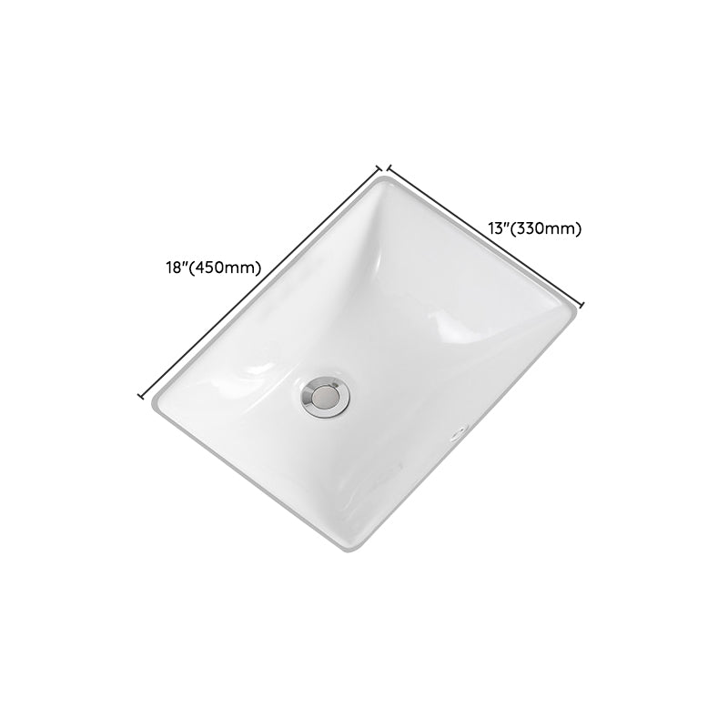 Traditional Undermount Vanity Sink Rectangular Porcelain with Pop-Up Drain Basin Sink