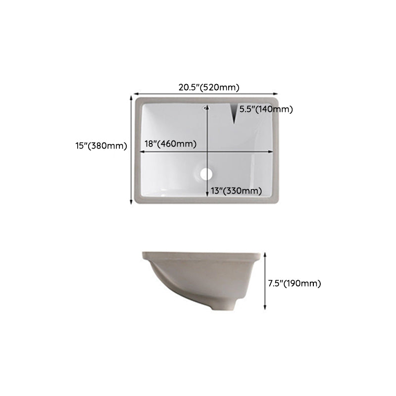 Traditional Undermount Vanity Sink Rectangular Porcelain with Pop-Up Drain Basin Sink