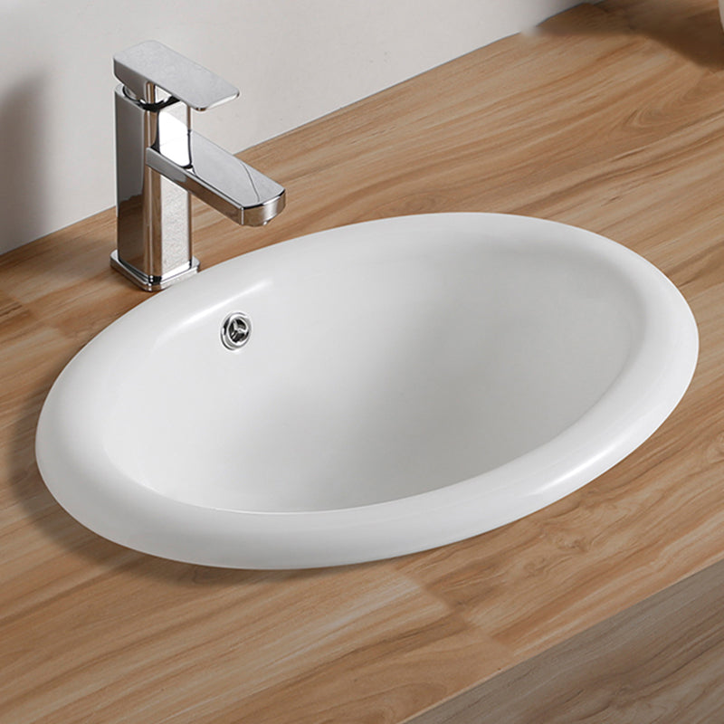 Traditional Drop-in Bathroom Sink Oval Porcelain with Overflow and Faucet Basin