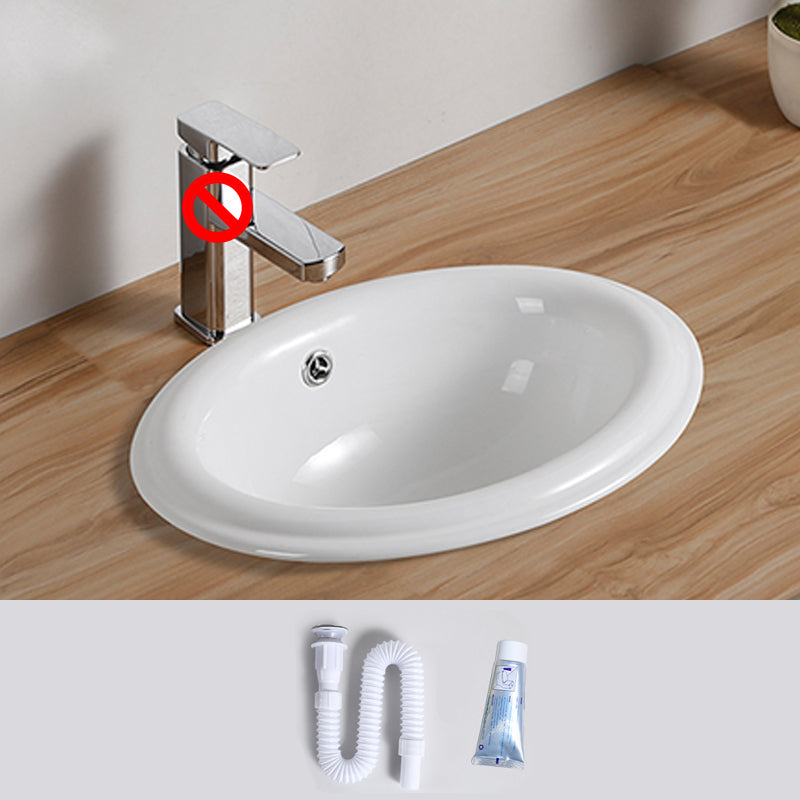 Traditional Drop-in Bathroom Sink Oval Porcelain with Overflow and Faucet Basin