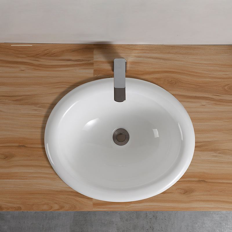 Traditional Drop-in Bathroom Sink Oval Porcelain with Overflow and Faucet Basin