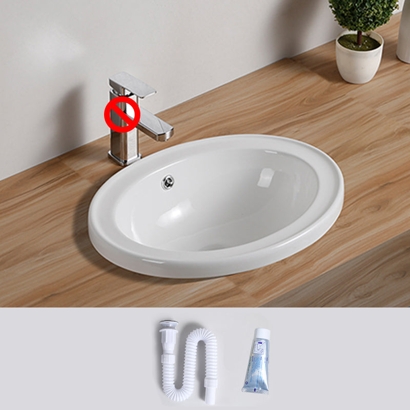 Traditional Drop-in Bathroom Sink Oval Porcelain with Overflow and Faucet Basin