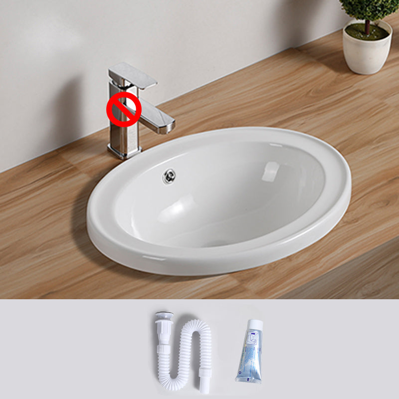 Traditional Drop-in Bathroom Sink Oval Porcelain with Overflow and Faucet Basin