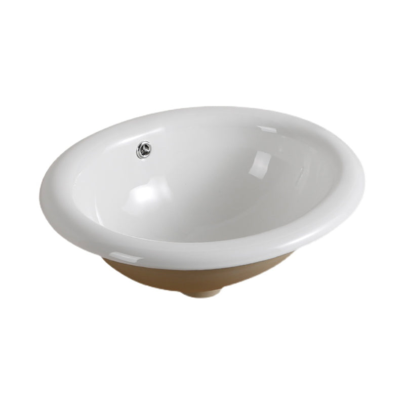 Traditional Drop-in Bathroom Sink Oval Porcelain with Overflow and Faucet Basin
