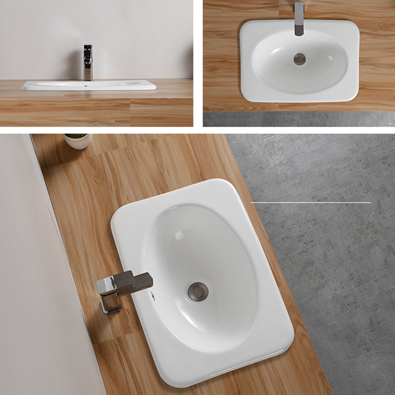 Traditional Drop-in Bathroom Sink Oval Porcelain with Overflow and Faucet Basin