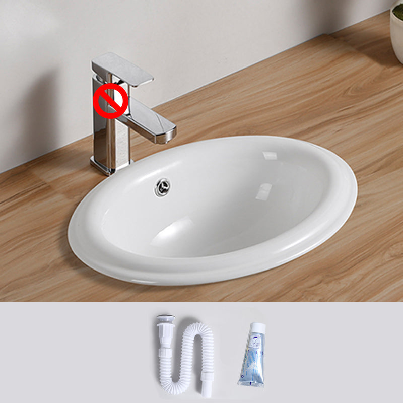 Traditional Drop-in Bathroom Sink Oval Porcelain with Overflow and Faucet Basin