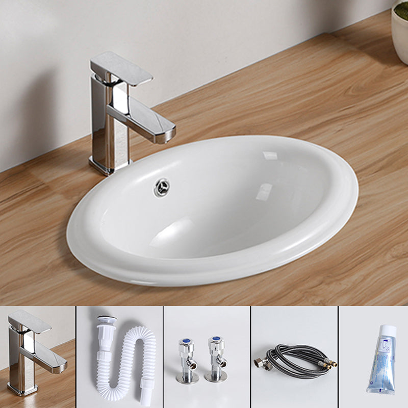 Traditional Drop-in Bathroom Sink Oval Porcelain with Overflow and Faucet Basin