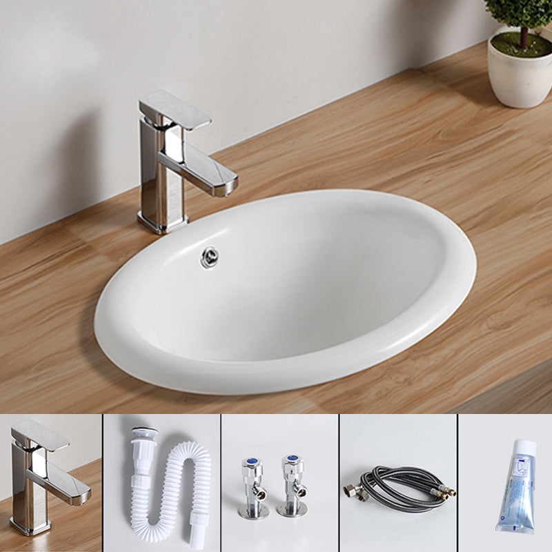 Traditional Drop-in Bathroom Sink Oval Porcelain with Overflow and Faucet Basin