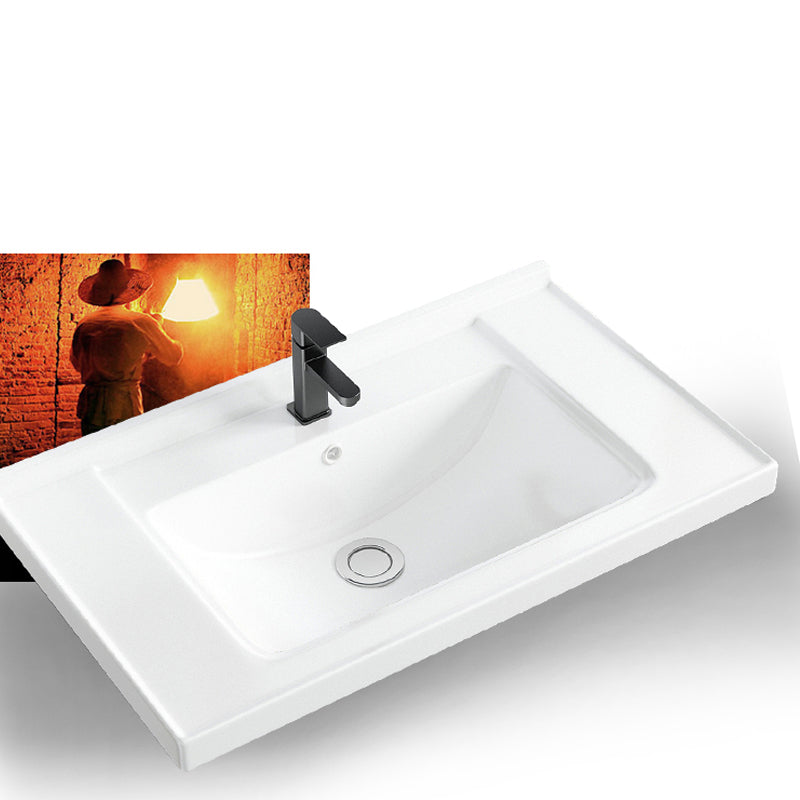 Basic Bathroom Sink Overflow Hole White Vessel Lavatory Sink (Not Included Faucet)