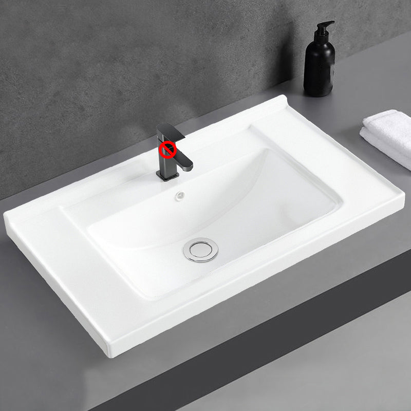 Basic Bathroom Sink Overflow Hole White Vessel Lavatory Sink (Not Included Faucet)