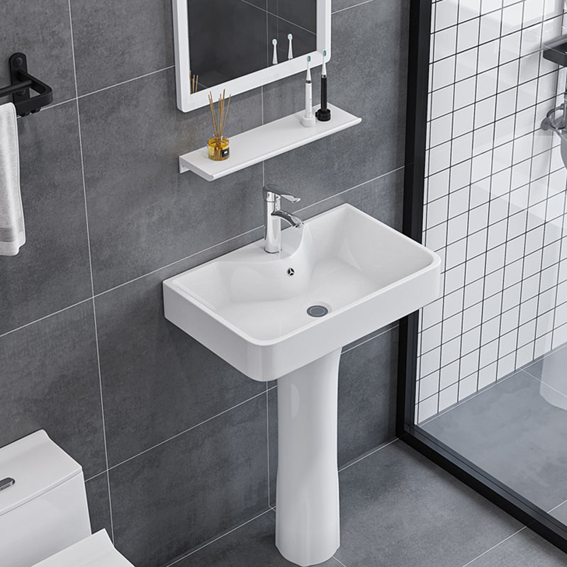 Square Pedestal Sink Ceramic Metal Ground Installation Bathroom Sink