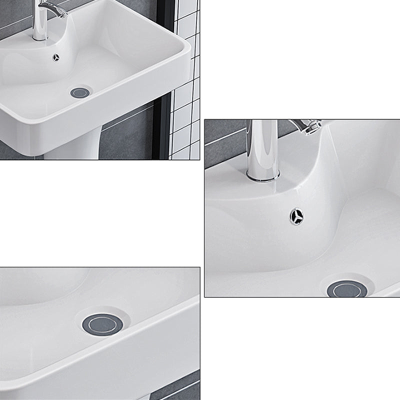 Square Pedestal Sink Ceramic Metal Ground Installation Bathroom Sink