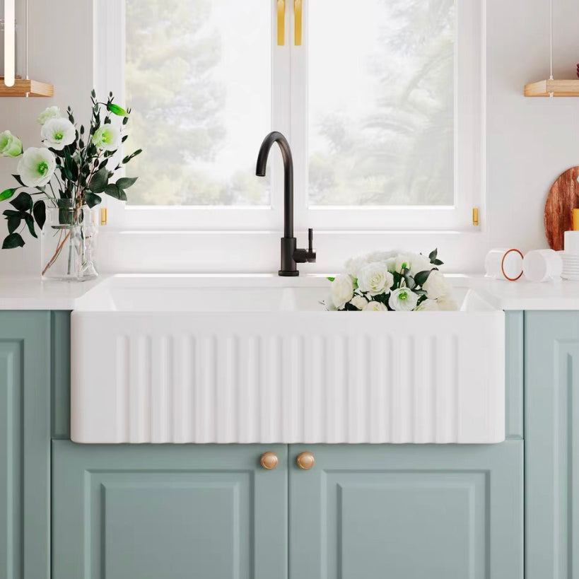 Farm Style Bathroom Sink Ceramic Rectangular Washroom Sink with Faucet